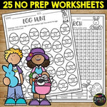 Easter Activities Packet NO PREP Fun Math and Literacy Color by Number & Puzzles