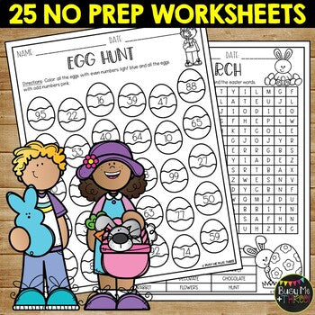 Easter Activities Packet NO PREP Fun Math and Literacy Color by Number & Puzzles