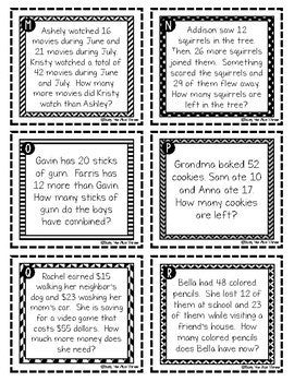 Two Step Word Problems Task Cards, QR Codes, Numbers Up To 99