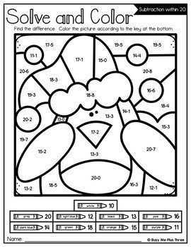 Color by Code Winter Math Activities {Addition and Subtraction to 20}