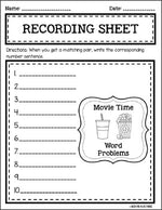 Word Problems Addition and Subtraction up to 10 Movie Theme