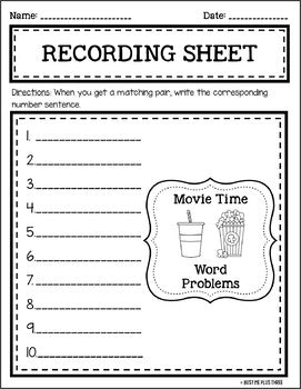 Word Problems Addition and Subtraction up to 10 Movie Theme