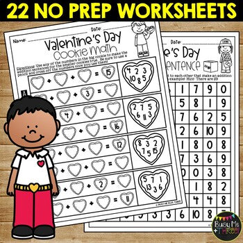 Valentine's Day Activities NO PREP Fun | Math & Reading Worksheets for February