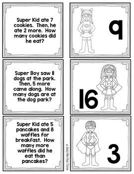 Word Problems Matching Game Kindergarten & First Grade Superhero Theme