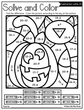 Color by Code Halloween Activities {Addition and Subtraction to 20}