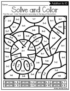 Color by Code ZOO ANIMALS Color by Number {Addition & Subtraction to 10}