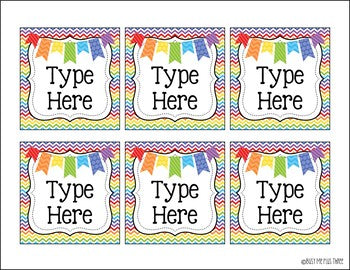 Editable Labels RAINBOW & WHITE Chevron and Stripes {45 different labels}