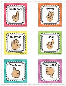 Hand Signals for the Classroom, EDITABLE Classroom Management Bright Chevron