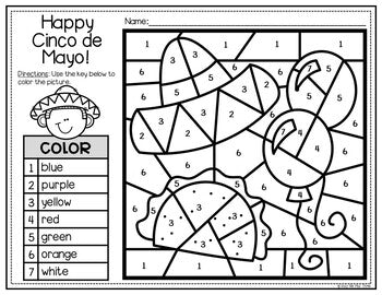 Cinco de Mayo Activities for Writing & Math | Color by Number & Writing Pages