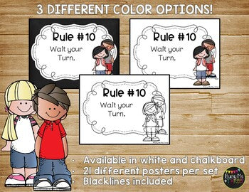 Editable Rule Posters CHALKBOARD and WHITE Melonheadz Edition, Rules