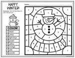 Winter Activities for Writing and Math | Color by Number and Writing Pages