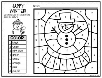 Winter Activities for Writing and Math | Color by Number and Writing Pages