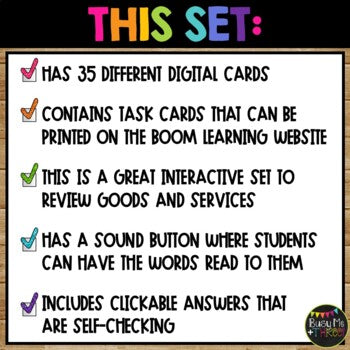 Goods and Services BOOM CARDS™ Distance Learning, 1st Grade and 2nd Grade