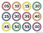 CLOCK LABELS in Primary, Bright, and Basic Black and White Colors, EDITABLE