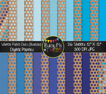 Winter Polka Dots on Burlap Digital Papers {Commercial Use Digital Graphics}