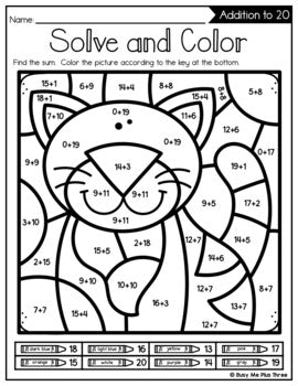 Color by Code PETS and Animals Color by Number {Addition & Subtraction to 20}