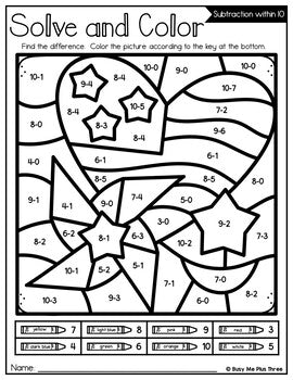 Color by Code 4TH OF JULY Math Activities {Addition & Subtraction to 10}