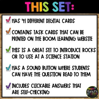 Types of Rocks BOOM CARDS™ Digital Learning Game for Primary Students