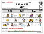 AM and PM Sort Print & DIGITAL Distance Learning Google Classroom™ Telling Time