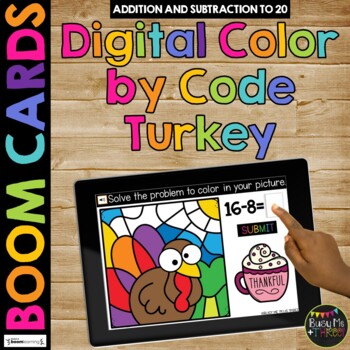 THANKSGIVING Boom Cards™ DIGITAL Color by Code BUNDLE, 8 Decks Add & Subtract