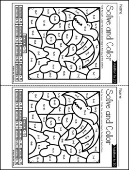 Color by Code DINOSAUR Color by Number {Addition & Subtraction to 20}