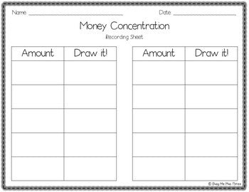 Money Game Concentration up to $1.00 for First and Second Grade, Memory