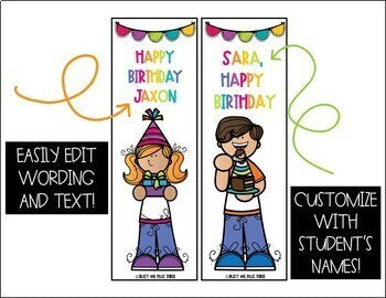 Birthday Bookmarks Editable Student Gift for Birthday Bag