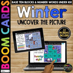 WINTER Boom Cards™ Uncover the Picture BUNDLE Fact Fluency & Place Value