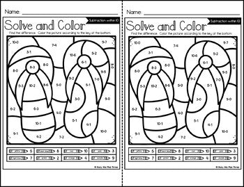 Color by Code Summer Math Activities {Addition & Subtraction to 10} End of Year