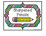 Sharp and Dull Pencil Labels Fun and Funky, Polka Dots and Stripes, Organization