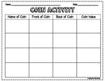 Identifying Coins Money Activity Center Worksheet, Kindergarten & First Grade