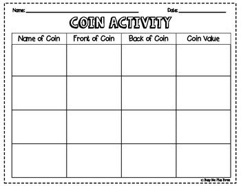 Identifying Coins Money Activity Center Worksheet, Kindergarten & First Grade