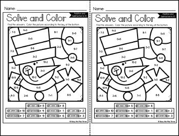 Color by Code Winter Math Activities {Addition and Subtraction to 10}