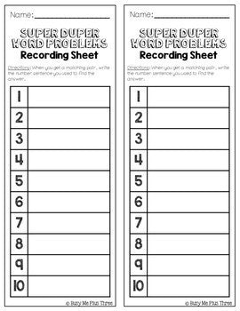 Word Problems Matching Game Kindergarten & First Grade Superhero Theme