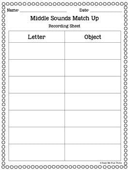 Middle Sounds Match Up Game, Vowels, Literacy Centers, Beginning of Year