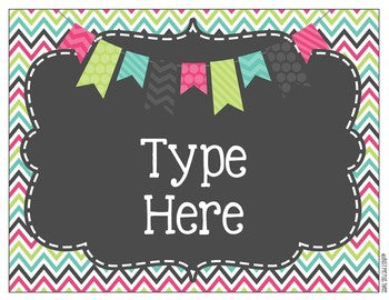 Editable Labels FUNFETTI & Chalkboard Chevron and Stripes {30 different labels}