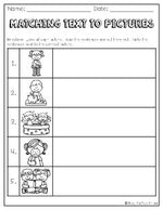 Matching Pictures to Text Worksheet, Reading Strategies, Kinder & 1st Grade