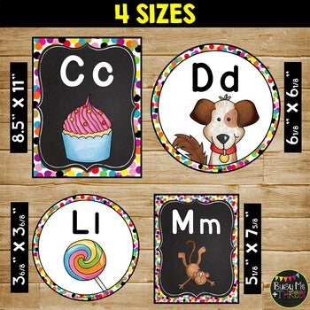 Alphabet Posters and Word Wall Labels Rainbow Confetti White and Chalkboard