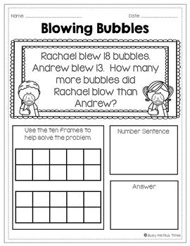 Word Problems Using a Hundreds Chart & Ten Frames (Number up to 20)