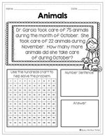 Word Problems Using a Hundreds Chart (Double Digit Numbers)