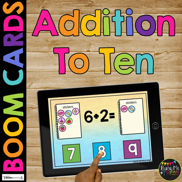 Kindergarten Addition Boom Cards™ with Interactive Pieces Digital Task Cards