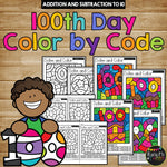 100th Day of School Activities BUNDLE Color by Code, Writing Pages, Math Games