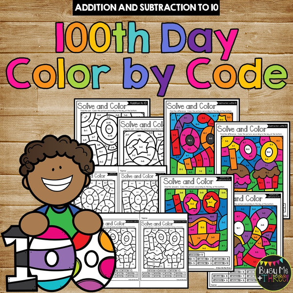 100th Day of School Activities BUNDLE Color by Code, Writing Pages, Math Games
