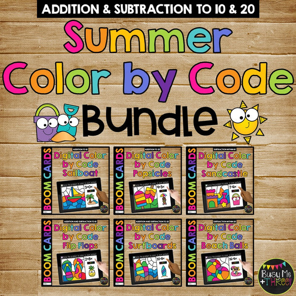 End of the Year Boom Cards™ BUNDLE Color by Code Set For Summer, 6 Decks