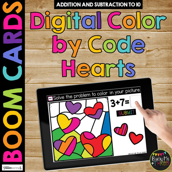 Valentine's Day Boom Cards™ Color by Code Math Digital Learning Hearts