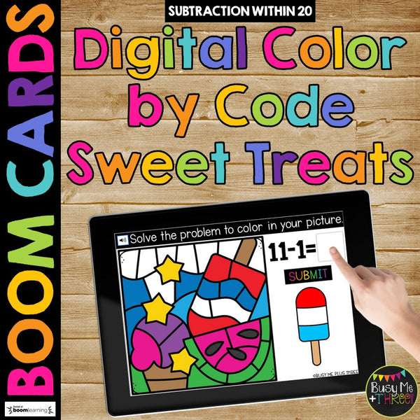 4th of July Boom Cards™ Color by Code BUNDLE, 6 Decks Add & Subtract