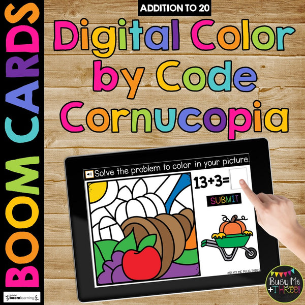 THANKSGIVING Boom Cards™ DIGITAL Color by Code BUNDLE, 8 Decks Add & Subtract