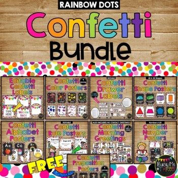 Confetti Classroom Decor Rainbow Dot GROWING BUNDLE, Posters & Labels