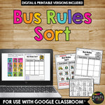 Bus Rules and Behavior Sort Distance Learning for Google Classroom™