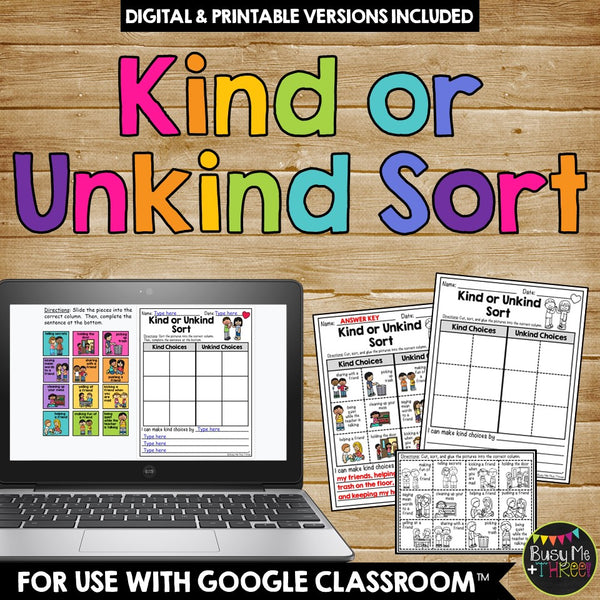 Kind or Unkind Choices Sort Distance Learning for Google Classroom™
